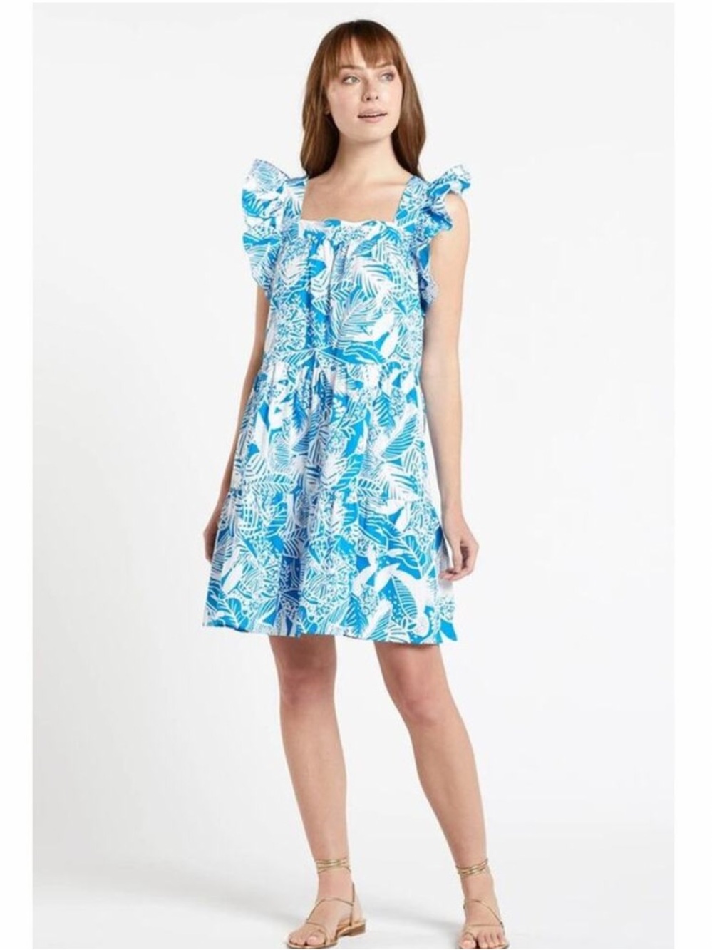 Marie Oliver Sailor Mini Dress Sea Blue Vacation Resort Palm Leaves